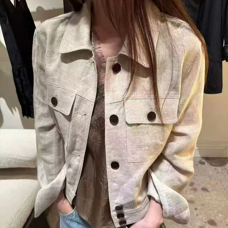 Polo Collar Linen Shirt Jacket for Women, European Style, 2026 Spring New Fashion Versatile Slim-Fit Jacket Top Polo Collar Linen Shirt Jacket for Women, European Style, 2026 Spring New Fashion Versatile Slim-Fit Jacket Top