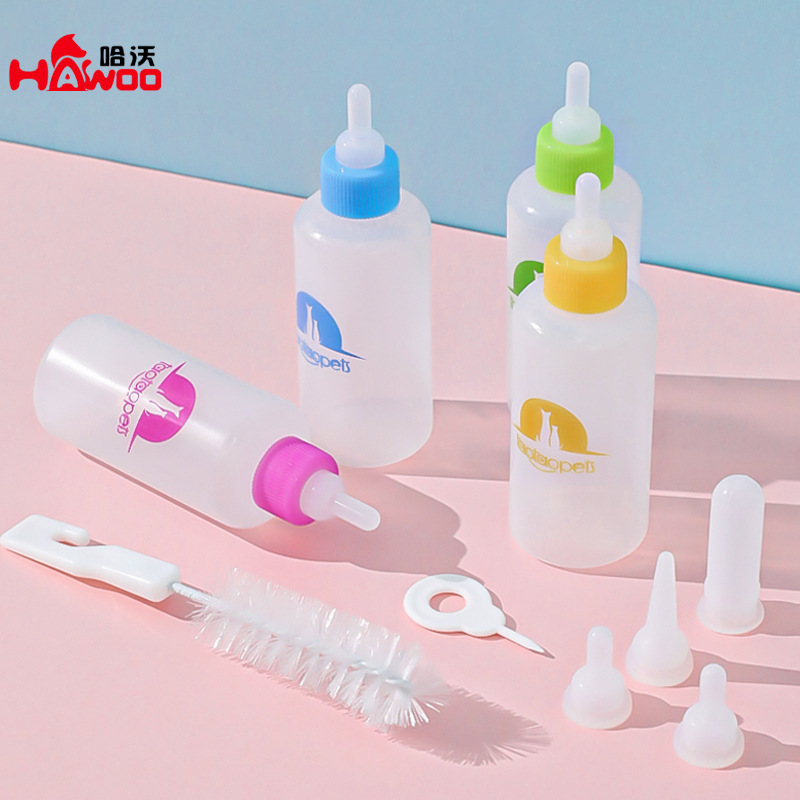 Colorido mini botella de alimentación para mascotas 60ml perro gato alimentador plástico botella de alimentación fuente de alimentación para mascotas suministros para perros