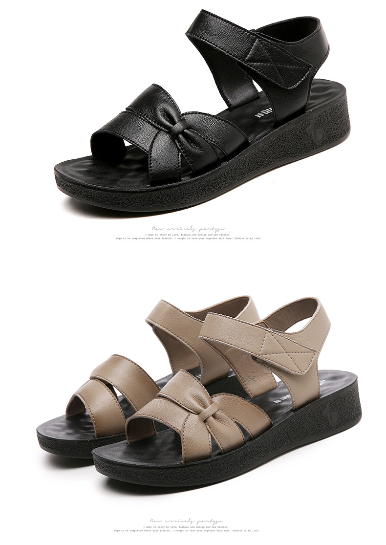 Sandal nữ da bò thật đế bệt mềm êm chân cho người trung niên — màu đen chi tiết 18