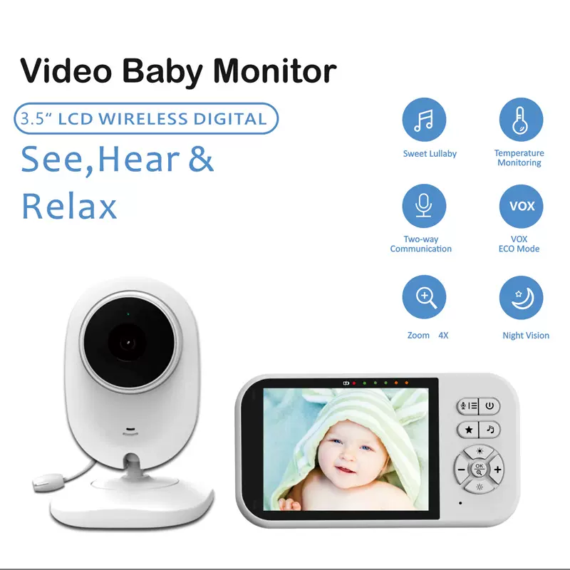 新品婴儿监护器无线家用监控器语音对讲智能婴儿监视器跨境3.5寸