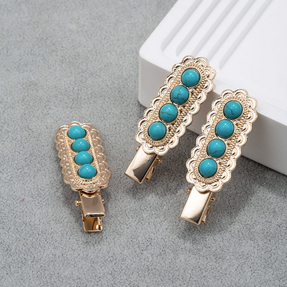 Women's Retro Solid Color Alloy Inlay Turquoise Hair Clip display picture 6
