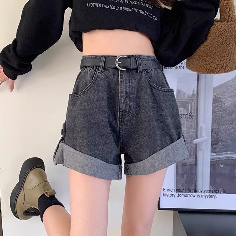 Foreign Trade New 2025 Rolled Edge Denim Shorts Spring and Summer Plus Size Women's High Waist Loose Hip-Covering Summer Korean Wide Leg Pants