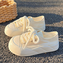 帆布鞋女夏季透气小白鞋女2024新款厚底板鞋爱得梦TP336一件代发