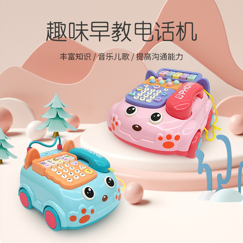 Cat-themed baby toy, simulated landline phone, music phone for toddler boys, educational toys for 1-2 year old girls.