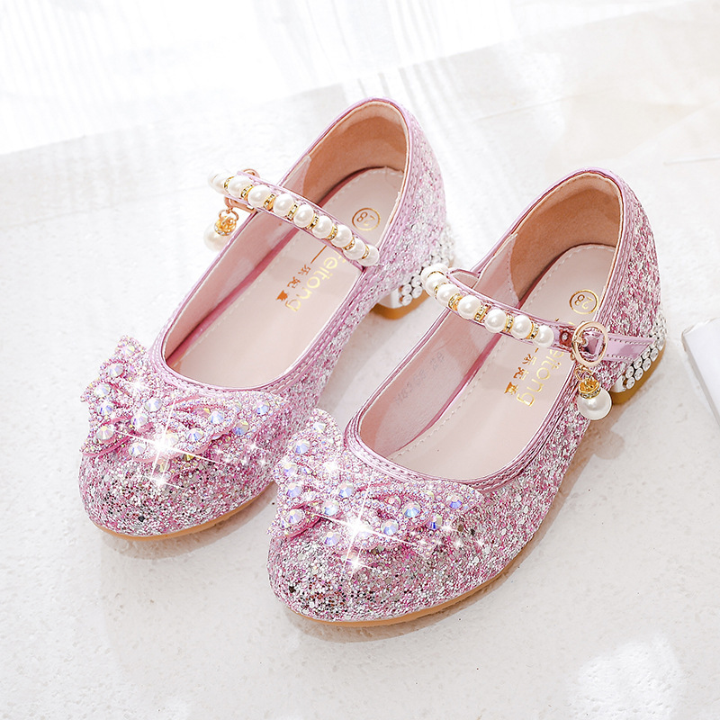 Girls' High-Heeled Shoes, Pink Shoes, Kidsren's Catwalk Performance Shoes, Rhinestone Shoes, Elsa Princess Kidsren's Shoes, Spring & Fall New Styles