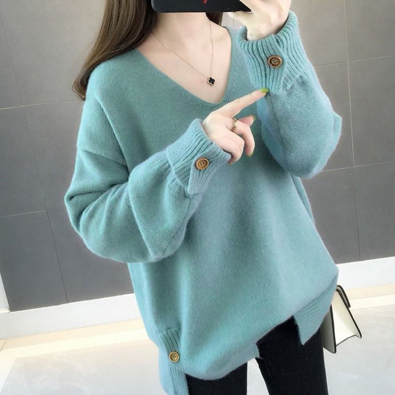 loose hedging V-neck knitted sweater nihaostyles clothing wholesale NSFYF85643