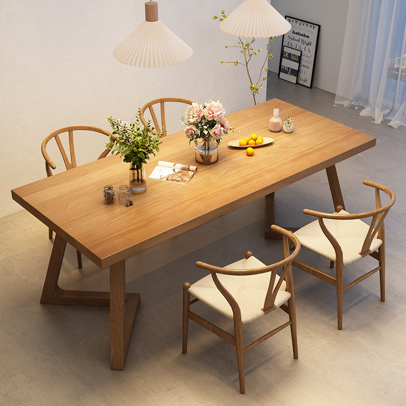 北欧实木餐桌长方形纯实木长桌原木书桌大板桌家用客厅餐桌椅组合
