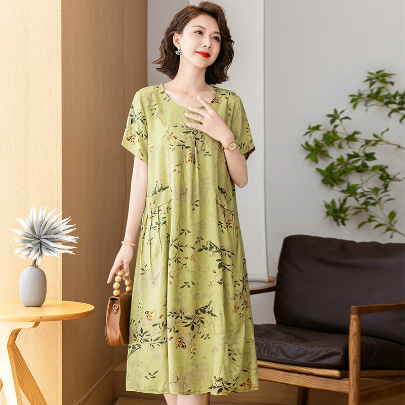 胖妈妈装夏装棉绸连衣裙加肥加大码女装中老年人夏季洋气宽松裙子|undefined