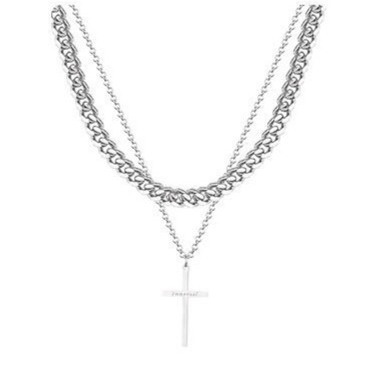 Collier croix double couche pour homme, style hip-hop européen et américain, tendance Instagram, design de niche, cubain_voghion.com