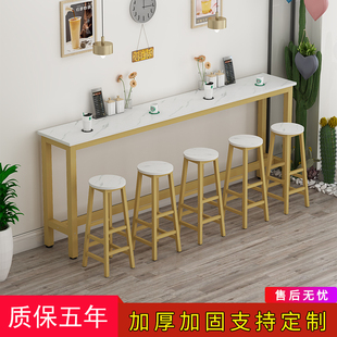 Wall-Mounted Bar Table for Home Use, Milk Tea Shop Table and Chair Set, Balcony Narrow Table, High-Legged Commercial Solid Wood Long Table