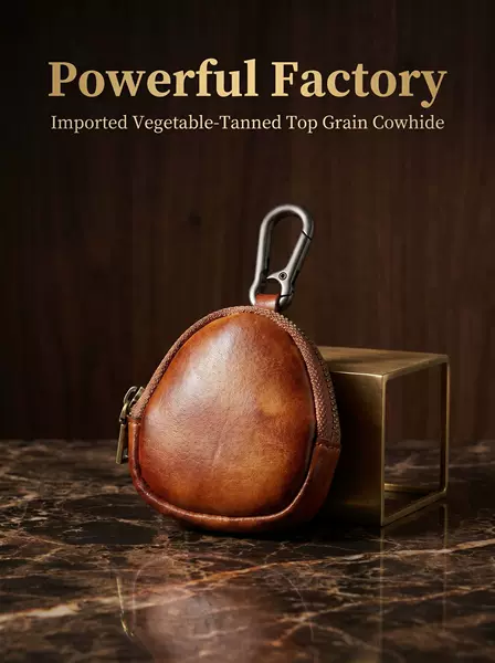 First-Layer Cowhide Coin Purse, Zipper Leather Earphone Case, Pleated Handmade Vintage Key Holder