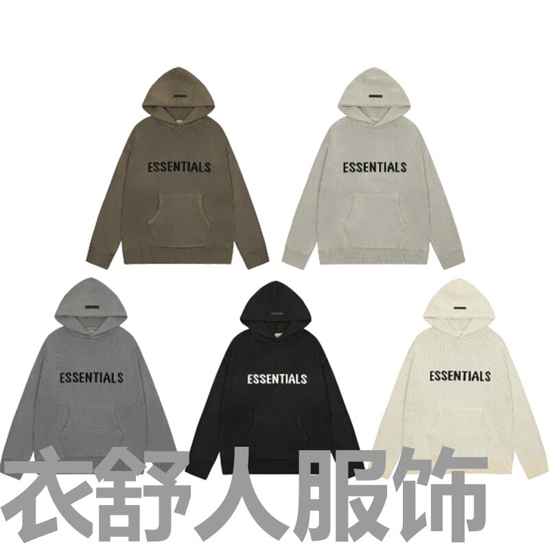 Fog Multi-Thread Essentials Classic Jacquard Letter Knitwear Loose Couple Hooded Pullover Knitwear Trendy