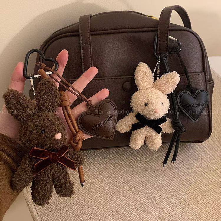 Plush Bunny Pendant Leather Heart-Shaped Bag Charm Cartoon Doll Cute Keychain Gift Miu Series Plush Bunny Pendant Leather Heart-Shaped Bag Charm Cartoon Doll Cute Keychain Gift Miu Series