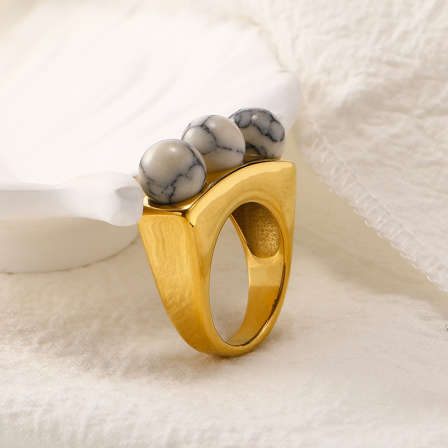 13g Weight Artificial Pearls, December Birthstone Turquoise Inlay Material Rings Classification 1 Piece Quantity Banquet, Party Occasion Titanium Steel Material Geometric Pattern Women's Gender Plating, Inlay Design Elegant, Glam Style Titanium Steel Elegant Glam Geometric Plating Inlay Artificial Pearls Turquoise Rings 9