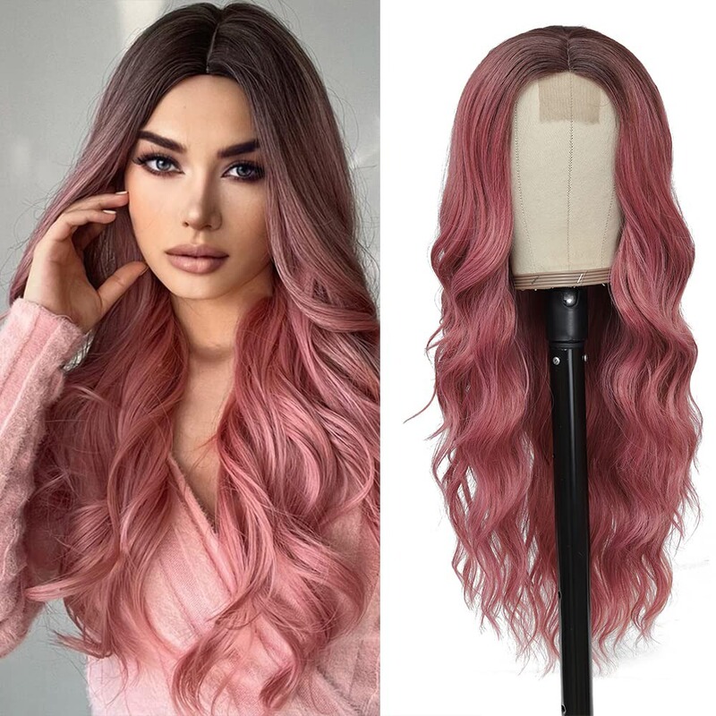 European and American Cross-border Chemical Fiber Wig Women's Long Curly Hair Mid-point Gradient Wig Front Lace Wig Headgear wigs