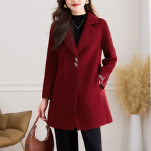 高端中年女士羊毛呢子大衣西装2025新款妈妈婚宴中长款双面绒外套