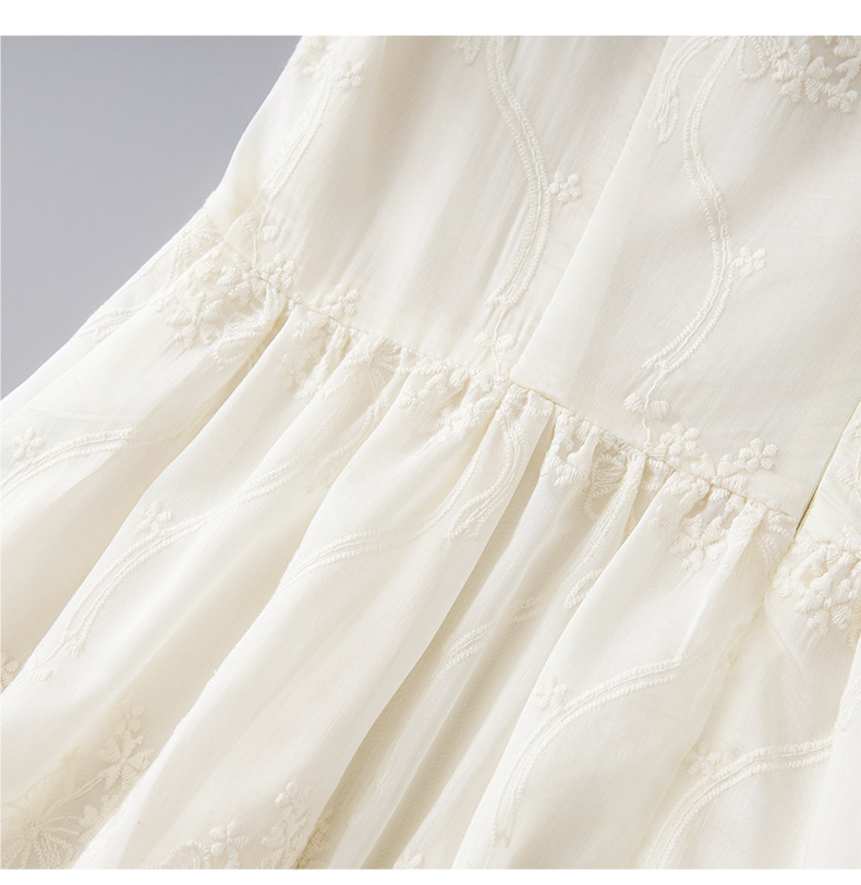 Đầm maxi nữ cổ chữ V thêu ren Tencel dáng dài mùa hè — Màu trắng chi tiết 16