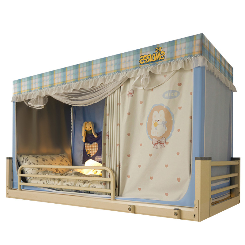 Cortina de cama de dormitorio de estudiantes universitarios con fuerte sombreado mosquiteros integrados para dormitorio superior e inferior cortina única especial