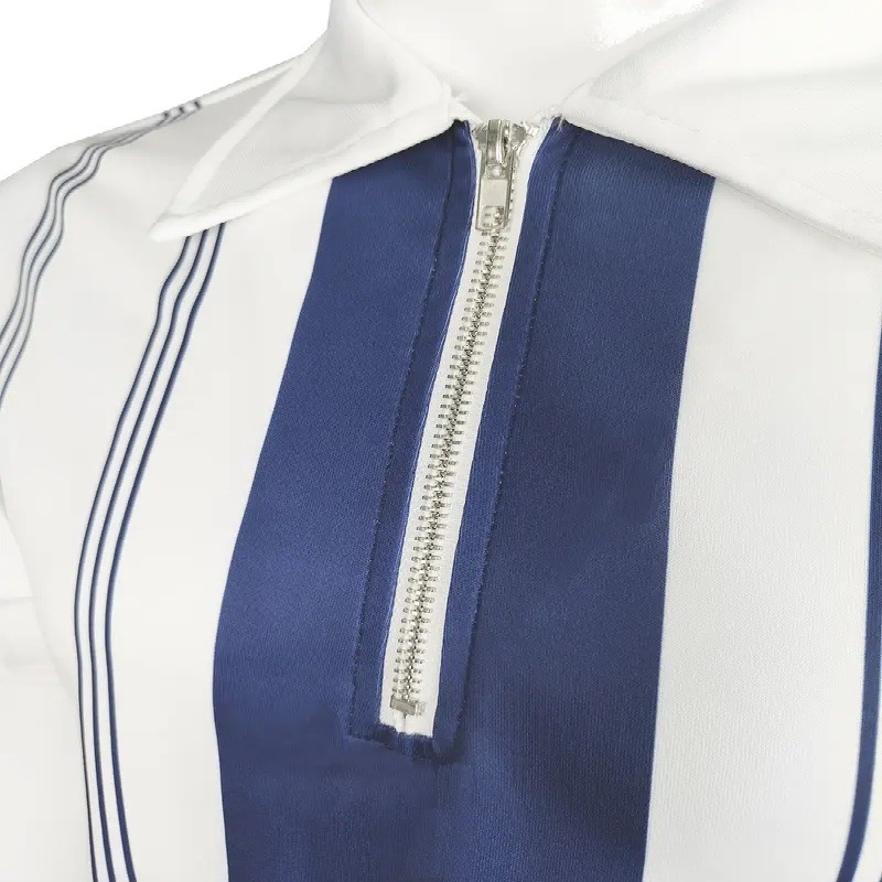 Camisa POLO con cremallera, deportes y ocio de verano para hombres, rayas azules y blancas, impresión digital 3D