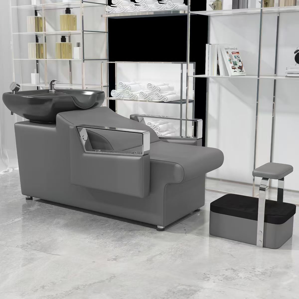 Peluquería Cama de champú Peluquería especial cama de agua semi-reclinada olla profunda de cerámica de acero inoxidable de alta gama