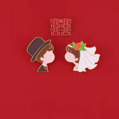 Celebration National Style Series Bride and Groom Style Metal Brooch Cartoon Cute Love Couple Avatar Badges Wedding Gift