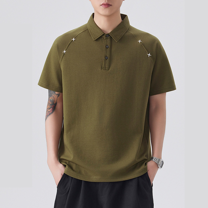 Shanggu Men's Wear Summer New Heavyweight Short-Sleeve Polo Shirt for Men, Hong Kong Style, Simple, Light Luxury, Casual, Slightly Stretchy, High-End Feel
