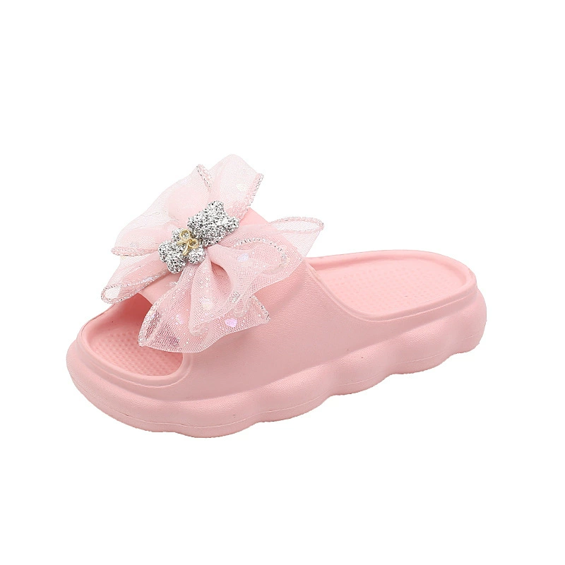 Summer children's slide, non-slip cute slippers, beach footwear with bow for princess, soft sole, with little bears