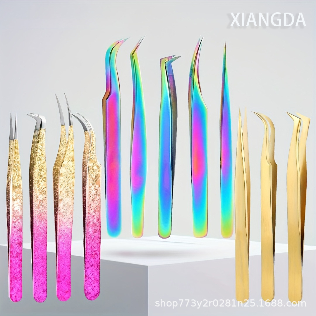 Grafting False Eyelashes Tweezers, Eyelash Artist's Eyelash Planting, Blooming Auxiliary Gold Feather Clips, High-Precision Professional Eyelash Beauty Tools