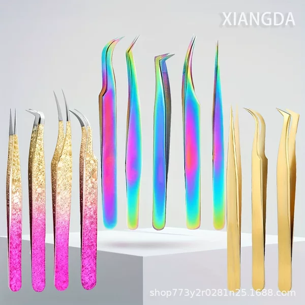 Grafting False Eyelashes Tweezers, Eyelash Artist's Eyelash Planting, Blooming Auxiliary Gold Feather Clips, High-Precision Professional Eyelash Beauty Tools