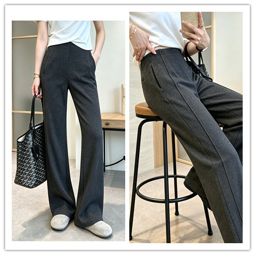 High-waisted slim acetate wool flared pants 2.0~invisable zipper flat waist slightly elastic elegant women's trousers