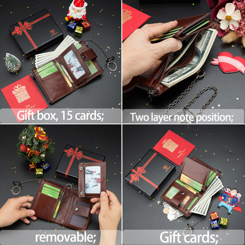 Captain Niu Leather Genuine Leather Vertical Mobile Phone Holder Wallet Sends Greeting Cards to Husband Male Birthday Gift Gift Box with Multiple Card Slots