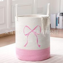 跨境刺绣棉绳编织收纳筐脏衣服收纳篮杂物玩具收纳桶大容量脏衣篮