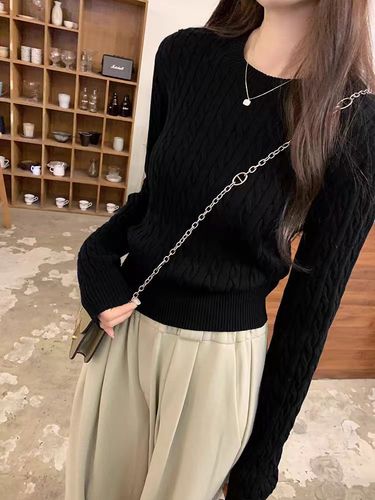 Satin Ribbed Collar Knit Top with Cotton Inner Layer Women's 2025 Autumn/Winter Fitted Base Short Top