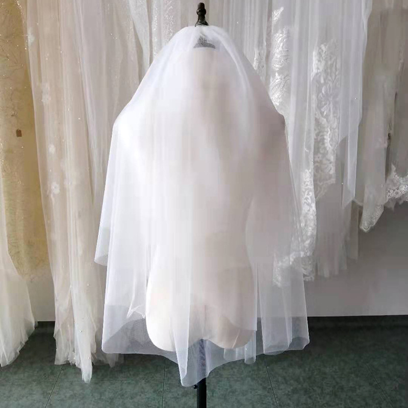 婚纱影楼旅拍写真新娘结婚礼仪头纱双层加密软网插梭定型面纱批发