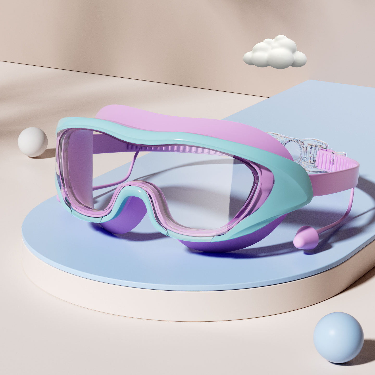 Set de Gafas y Gorro de Natación de Marco Grande PC y Silicona Antivaho e Impermeable para Adultos