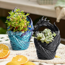 跨境热销创意多肉花盆龙花瓶摆件家居桌面花园盆景装饰树脂工艺品
