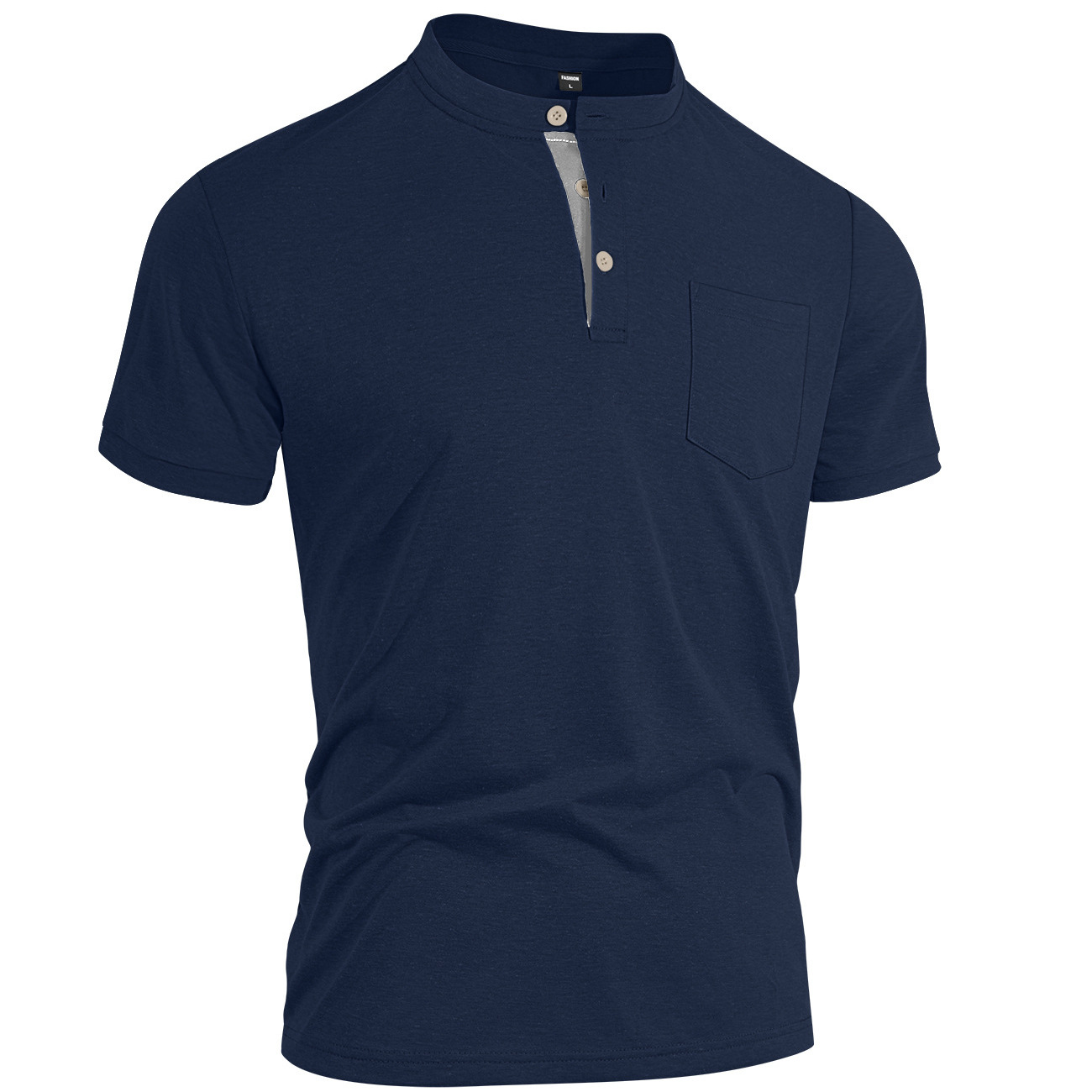 Estación independiente de verano hombre monocolor Henry polo camiseta superior americano casual comercio exterior camiseta de manga corta