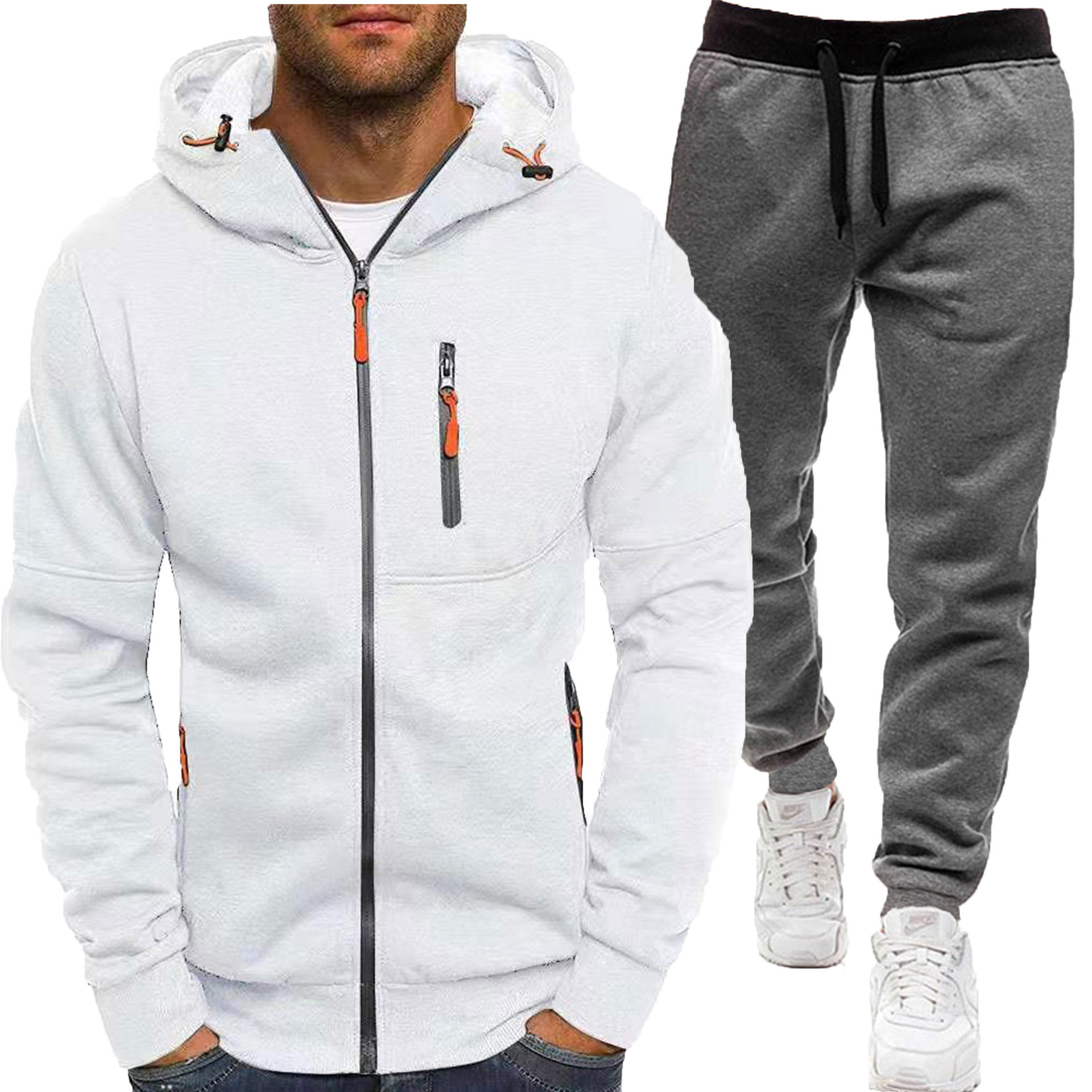 Set de hanorac cu glugă jacquard pentru bărbați, sporturi de toamnă și iarnă, fitness, timp liber, cardigan, jachetă, hanorac casual cu glugă_voghion.com