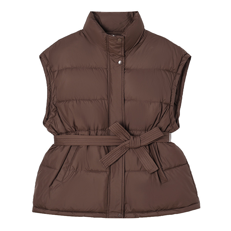 Chaleco de cachorro de invierno para mujeres, chaleco de algodón de cintura de nuevo estilo, cuello vertical, 2025 estilo coreano de hombro de moda, chaqueta de clip de caballo gruesa