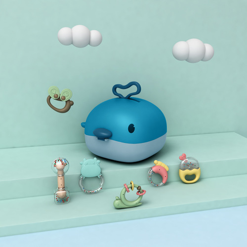Baby toy hand rattle can be boiled in high temperature, molar stick, 0-6 months newborn baby teether gift box set