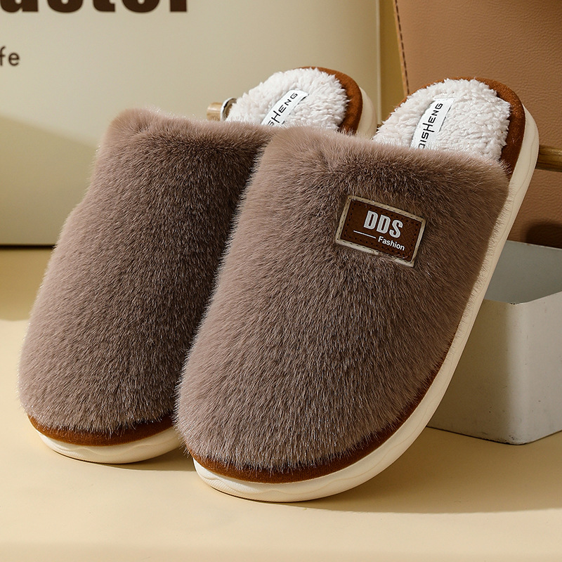 thumbnail image 1 of Zapatillas de algodón de felpa para el hogar de otoño e invierno, felpa con lazo de estilo nacional, fondo cómodo y suave, zapatillas cálidas de confinamiento para parejas, hombres y mujeres, 1 of 5