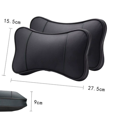 Genuine Leather Car Headrest, Neck Pillow, Car Cushion, High-End Set, Headrest and Lumbar Support, Car Pillow, Neck Pillow (Headrest) - 302-black-black-line-1-three-dimensional-interlayer-2751559