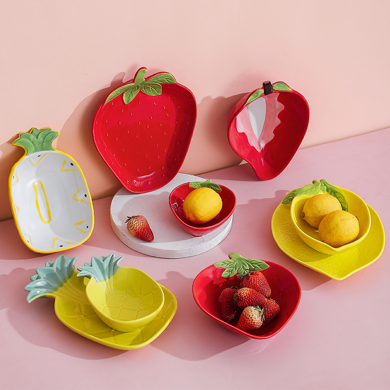 INS creativa de dibujos animados tazón de cerámica plato hogar pequeño tamaño lindo ensalada tazón de postre plato de fruta vajilla de los niños