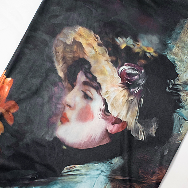 Girl Print Design Transparent Long Sleeves Cropped Top Long Skirt Women Suit