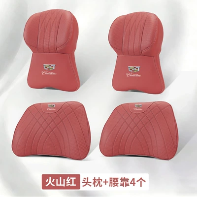 Cadillac Ct5/Xt5/Xt6/Ct6/Ct4/Xt6/Gt4/Iq Ruige — Headrest - cadillac-logo-2-large-memory-foam-headrests-2-lumbar-supports-volcano-red