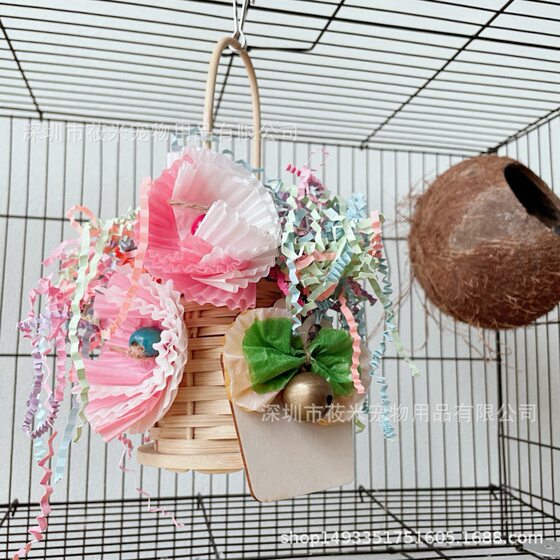 Parrot Toy Bird Toy Bamboo Flower Basket Bird Cage Decorative Pendant Foraging Toy Wire-drawing Sniffing Toy