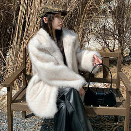 实拍冬季皮草仿狐狸毛大衣韩版立领中长款染毛尖毛领外套女