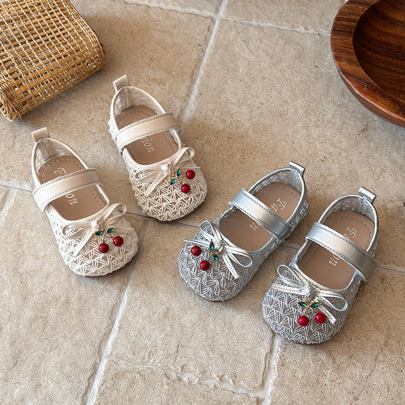 Mother & Kids Princess Shoes For Girls Cherry Bow Single Stylish Cute Summer Fashion Baby Mary Jane Leather Shoes_voghion.com