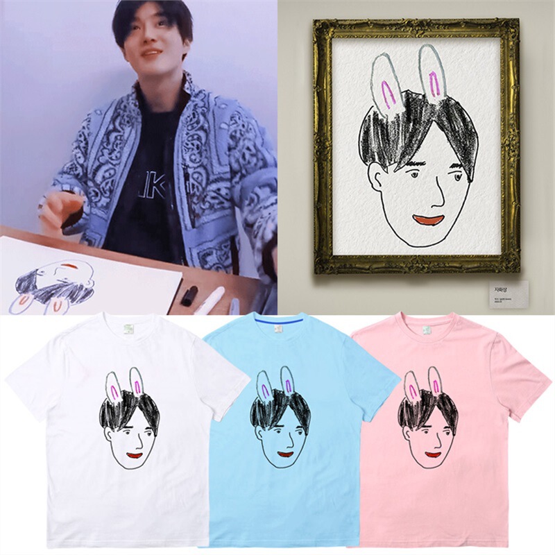 EXO Jin Junmian SUH0 Hand-painted Self-portrait Printing Surrounding with Short-sleeved T-shirt for Singing Clothes EXO Jin Junmian SUH0 Hand-painted Self-portrait Printing Surrounding with Short-sleeved T-shirt for Singing Clothes
