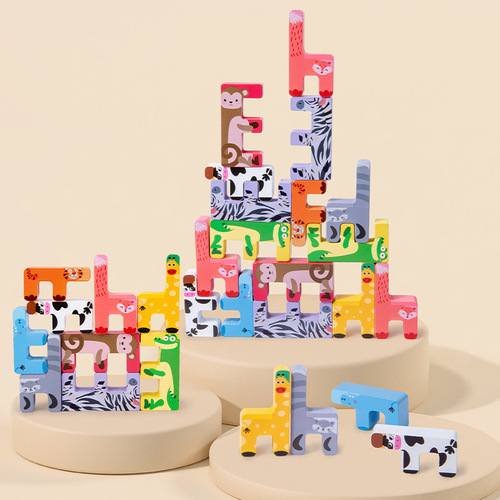 Children's creative animal building blocks baby early education wooden puzzle Jenga balance Jenga high stacking toys cross-border